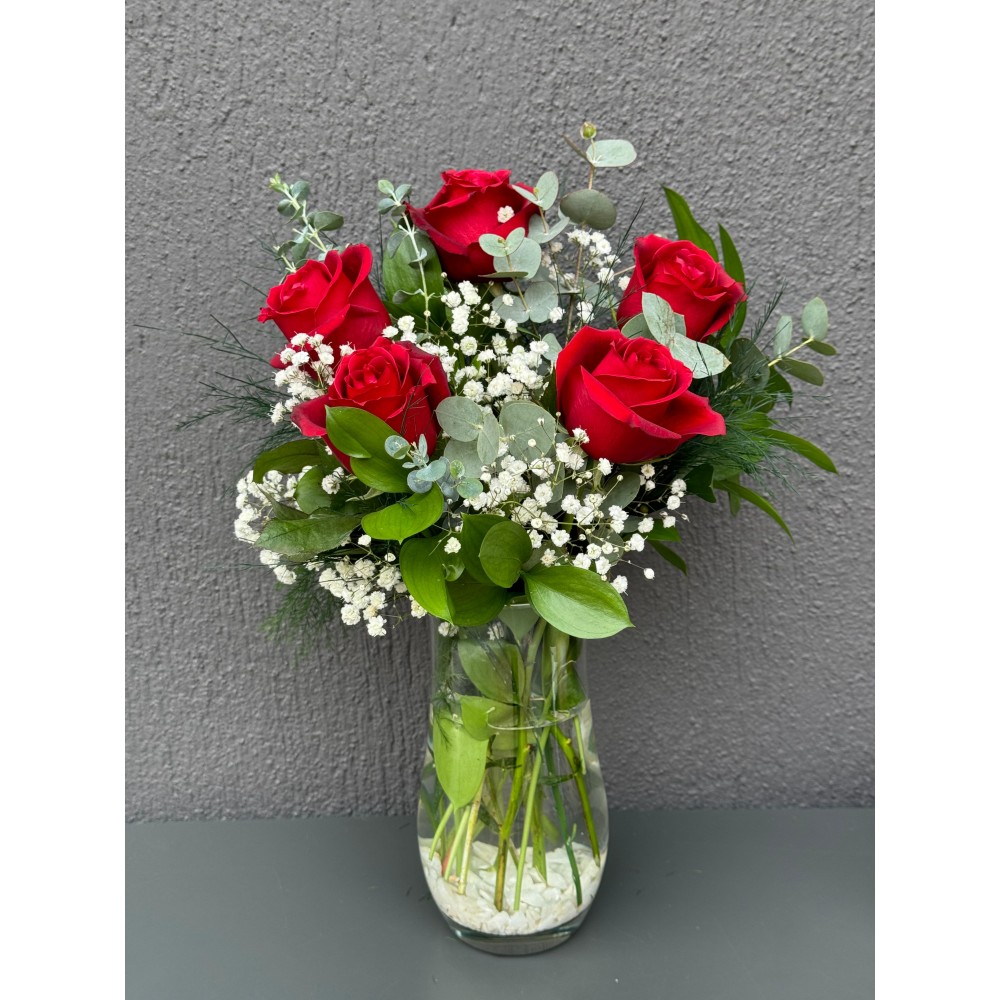 PAŞABAHÇE VAZODA 5'LI KIRMIZI GÜL